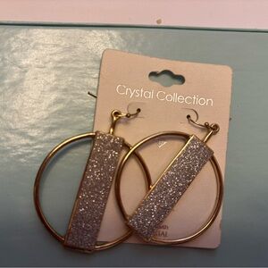 Gold-Tone Hoop Earrings with Glitter Accent